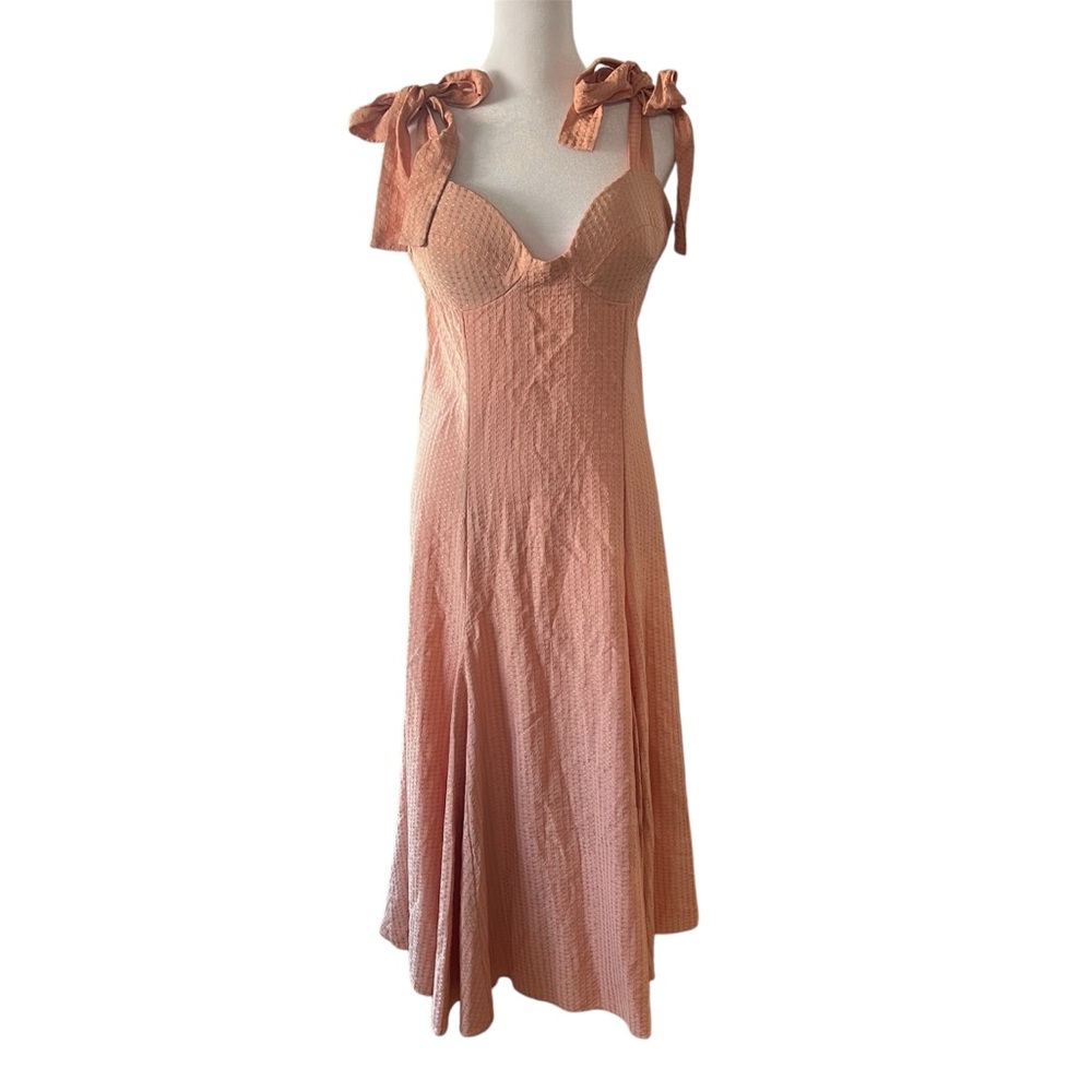 Paper London Peach Sweetheart Neckline Midi Dress Size 14 100% Viscose